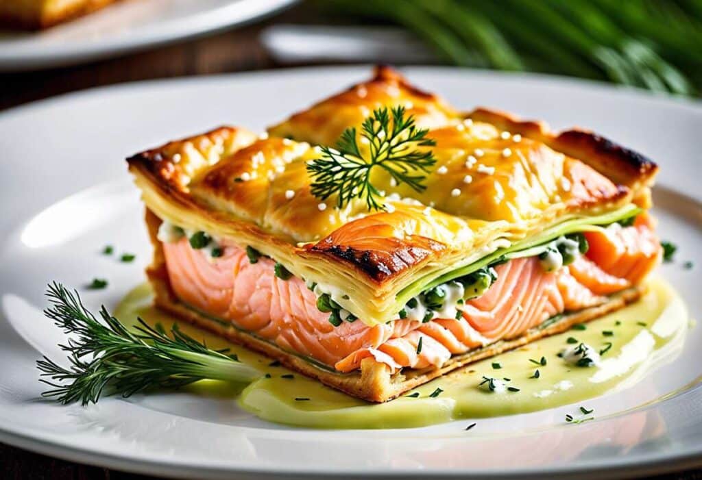 Feuilleté gourmet : saumon-poireaux dans un croustillant feuilleté